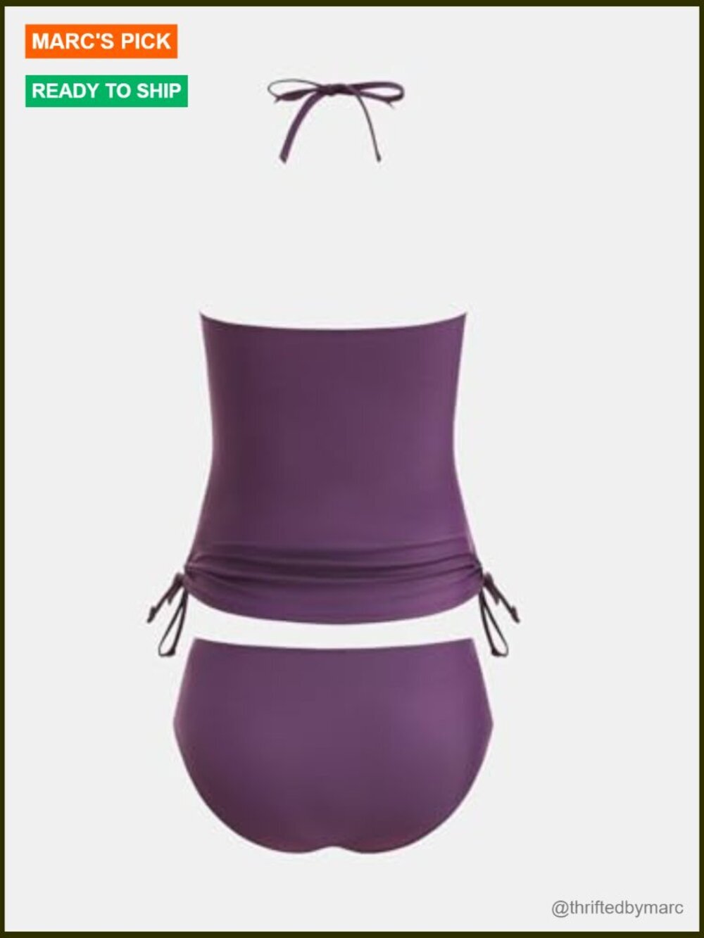 Women's Tankini Set High Neck Halter Top Adjustable Drawstrings Mid Rise Bottoms - Picture 6 of 7